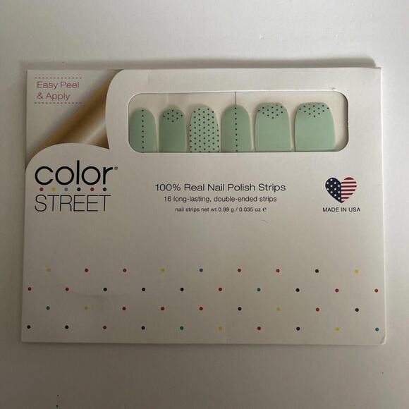 NWT "I'VE DOT A FEELING" Color Street Nail Strips Mint & Black Dots RETIRED HTF - Picture 2 of 4